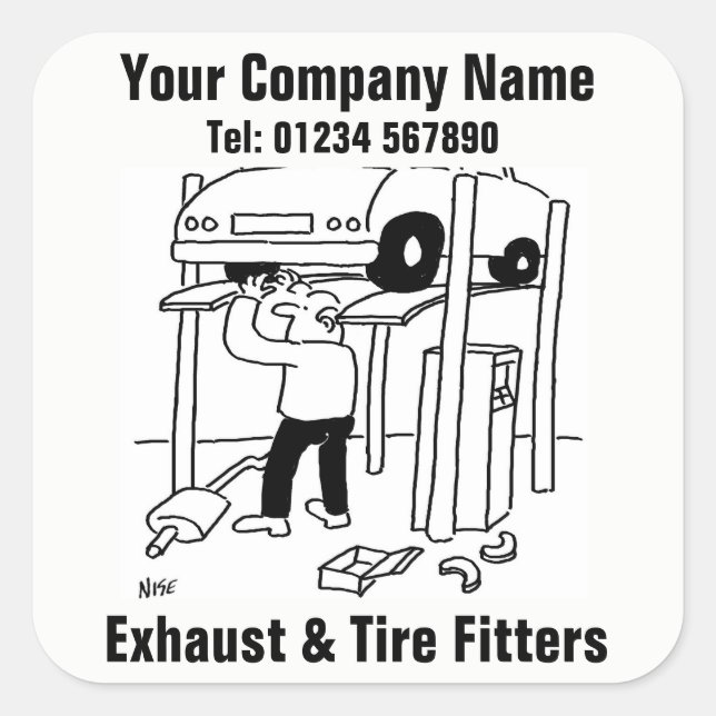 Pegatinas de negocios de Exhaust & Tire Fitters (Anverso)