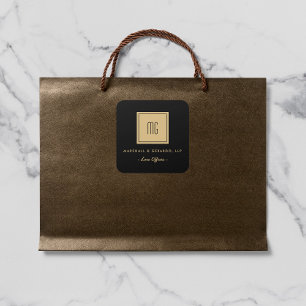 Pegatinas de negocios de monogramas dorados y negr