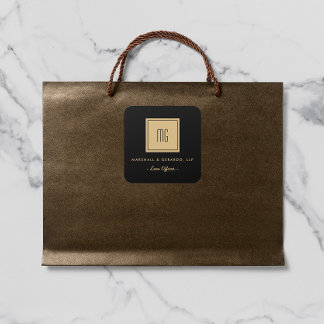 Pegatinas de negocios de monogramas dorados y negr