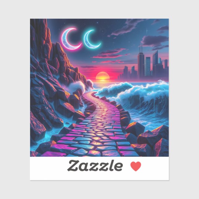 Pegatinas de Neon City Skyline Pathway (Hoja)
