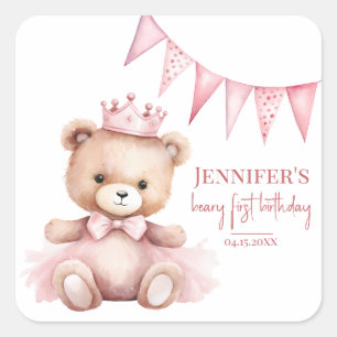 Pegatinas de niña con oso de peluche en acuarela p