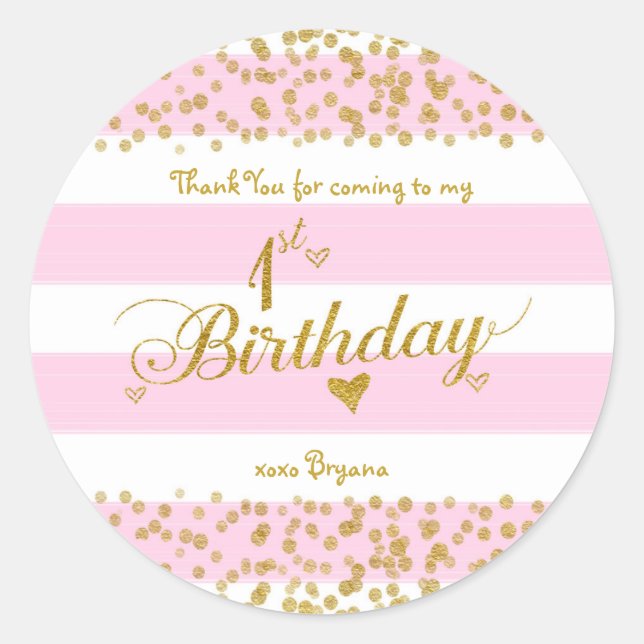 Pegatinas de niña para fiesta de 1er cumpleaños ro (Anverso)