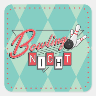 Pegatinas de Noche de Bolos con Logo Retro