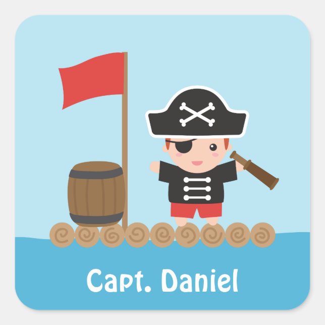 Pegatinas de nombre de niño del capitán pirata del (Anverso)
