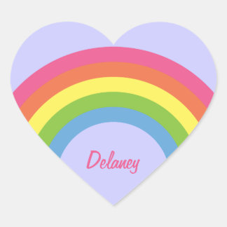 Pegatinas de nombre del corazón del arcoiris retro