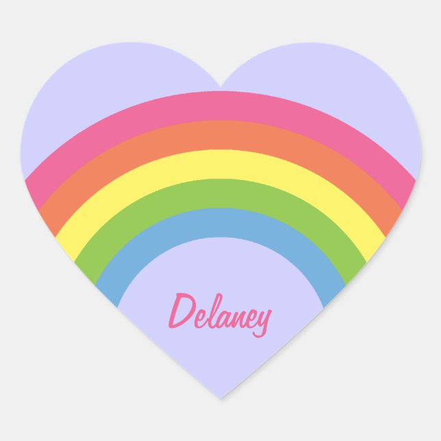 Pegatinas de nombre del corazón del arcoiris retro (Anverso)