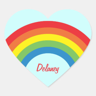 Pegatinas de nombre del corazón del arcoiris retro