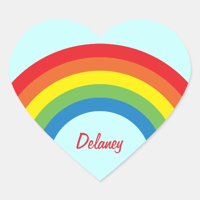 Pegatinas de nombre del corazón del arcoiris retro (Anverso)