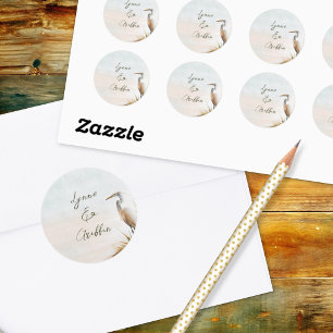 Pegatinas de nombres de boda costera boho garceta