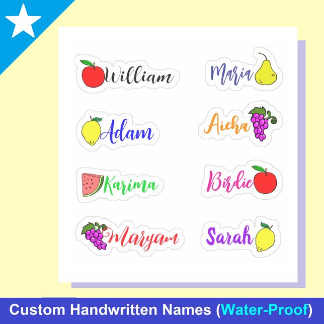 Pegatinas de nombres manuscritos impermeables y li (Personalized Cute Kawaii Fruit Name Stickers for kids)