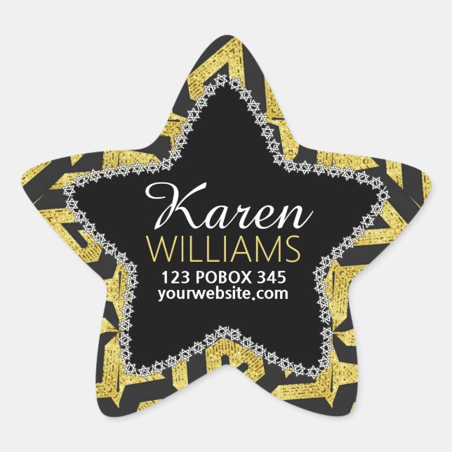 Pegatinas de nombres personalizados Black+Gold Sta (Anverso)