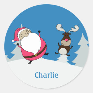 Pegatinas de nombres personalizados Cute Santa & R