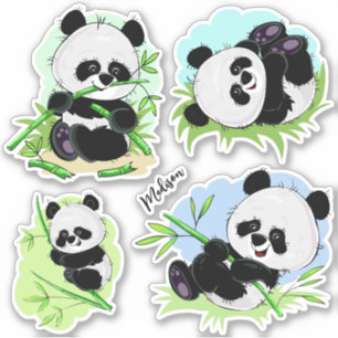 Pegatinas de nombres personalizados de Cute Pandas