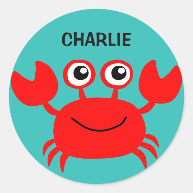 Pegatinas de nombres personalizados de Happy Crab (Anverso)