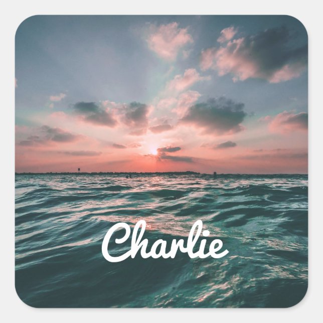 Pegatinas de nombres personalizados de Ocean Sunse (Anverso)