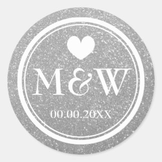 Pegatinas de novios en monograma de purpurina plat