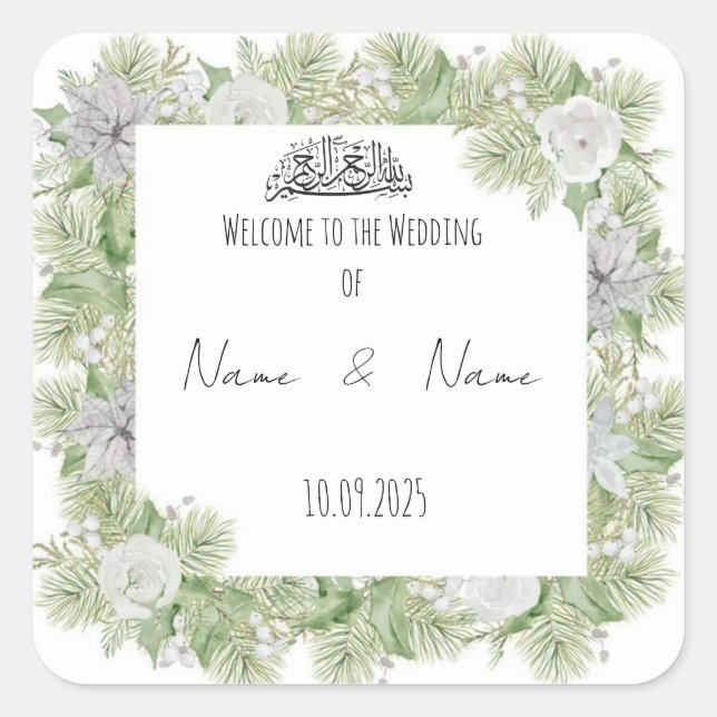 Pegatinas de novios islámicos florales (Anverso)