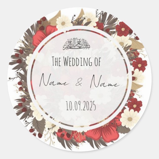Pegatinas de novios islámicos rojos florales (Anverso)