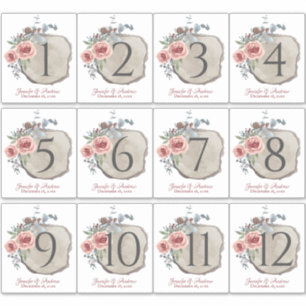 Pegatinas de número de tabla de Rosa de leña