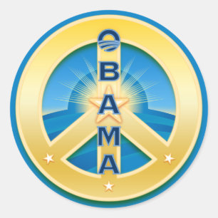 Pegatinas de Obama GoldStar Peace, de azul