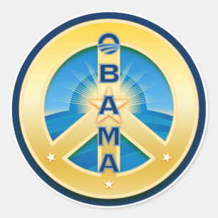 Pegatinas de Obama GoldStar Peace, sobre blanco