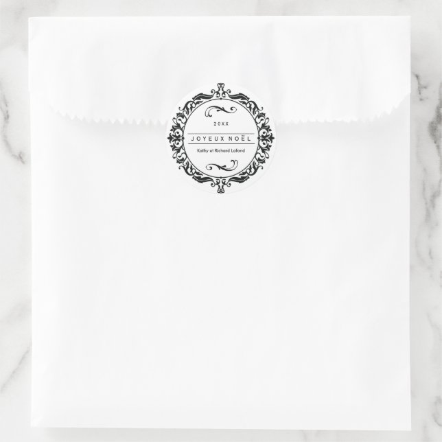 Pegatinas de Ornate Black and White Joyeux Noël (Bolso)