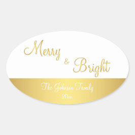 Pegatinas De Oro De Merry Y Bright Oval Personaliz