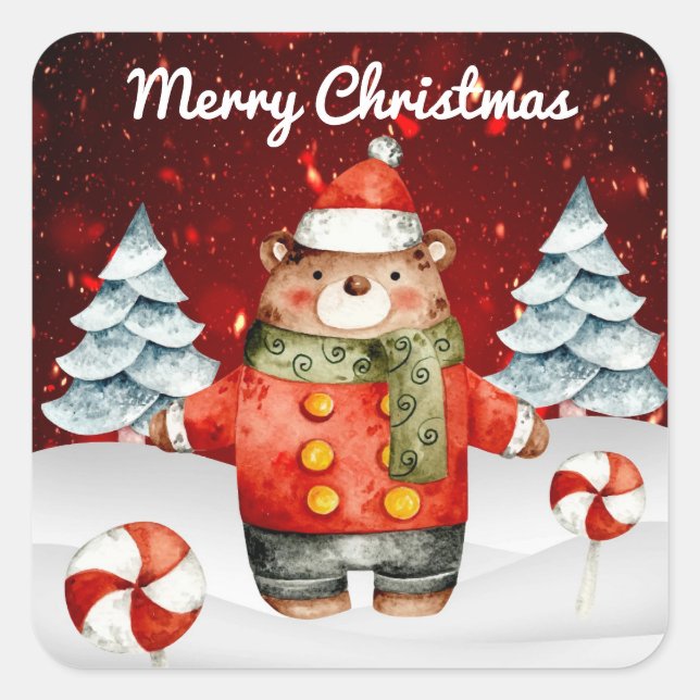 Pegatinas de oso de Navidad con menta (Anverso)