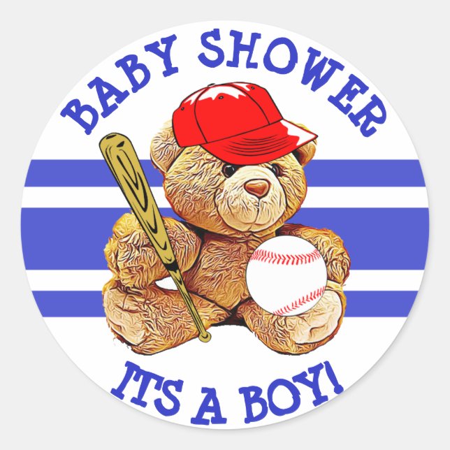 Pegatinas de Oso de Teddy de Béisbol de Baby Showe (Anverso)