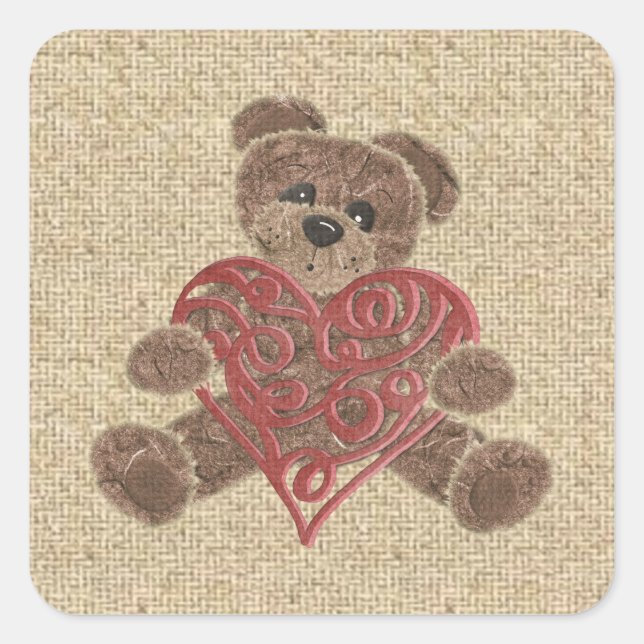 Pegatinas de osos de peluche con arpillera de cora (Anverso)