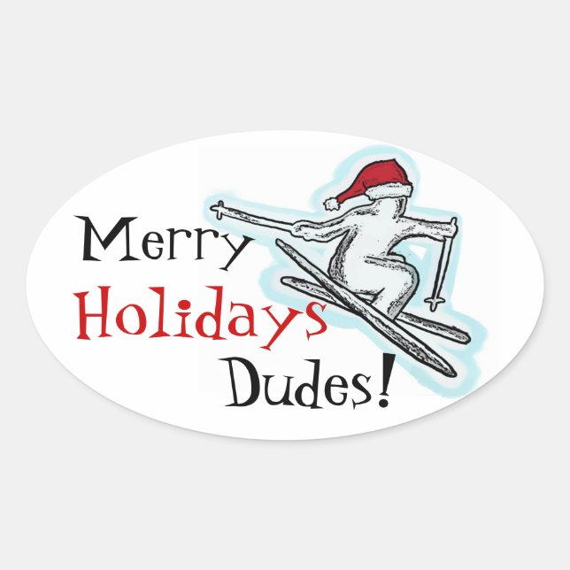 Pegatinas de oval del Merry Holidays Dudes fun san (Anverso)