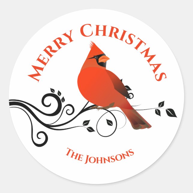 Pegatinas de pájaro cardenal rojo de Navidad Sello (Anverso)