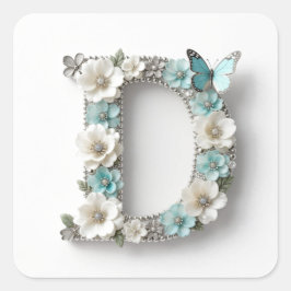 Pegatinas de papel D con monograma floral elegante