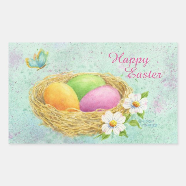 Pegatinas de Pascua colocan huevos en el nido (Anverso)