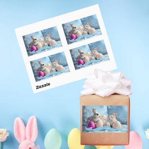 Pegatinas de Pascua Rectangulares conejos y huevos