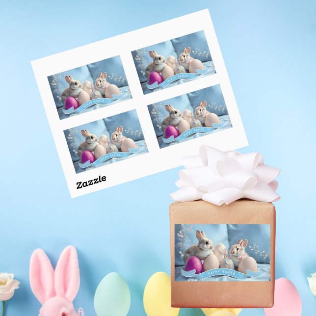 Pegatinas de Pascua Rectangulares conejos y huevos (Subido por el creador)