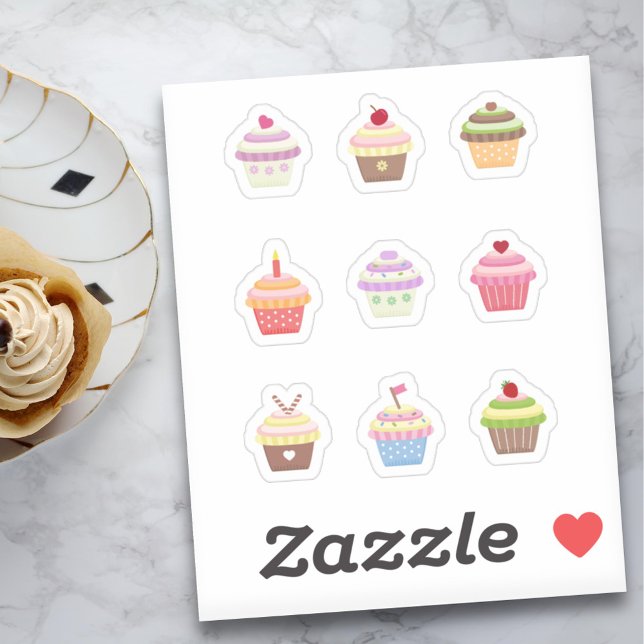 Pegatinas de pastelitos coloridos (Set of Colorful Cupcakes Stickers)