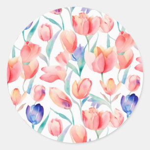 Pegatinas de patrón de tulipanes de color de agua