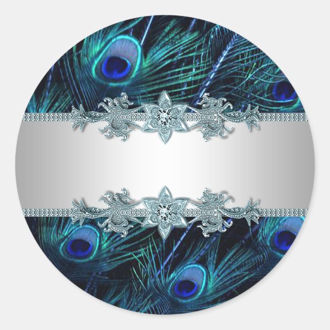 Pegatinas de pavo real azul real elegante (Anverso)