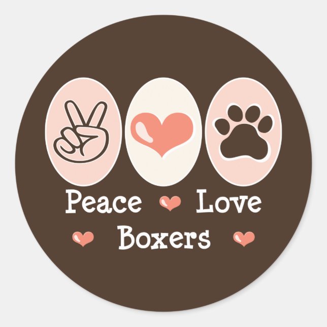 Pegatinas de Peace Love Boxers (Anverso)