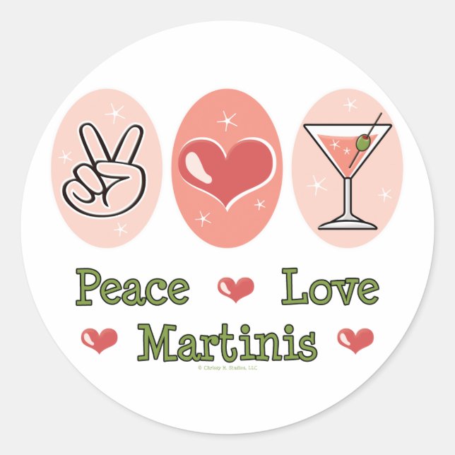 Pegatinas de Peace Love Martini (Anverso)