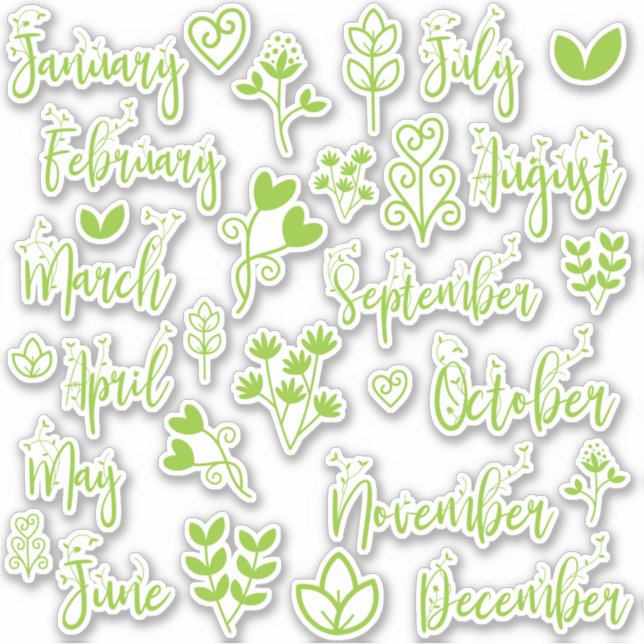 pegatinas de periódico de 12 meses en verde césped (Anverso)