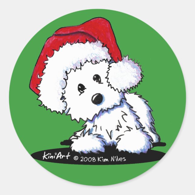 Pegatinas de perro de KiniArt Santa Westie (Anverso)