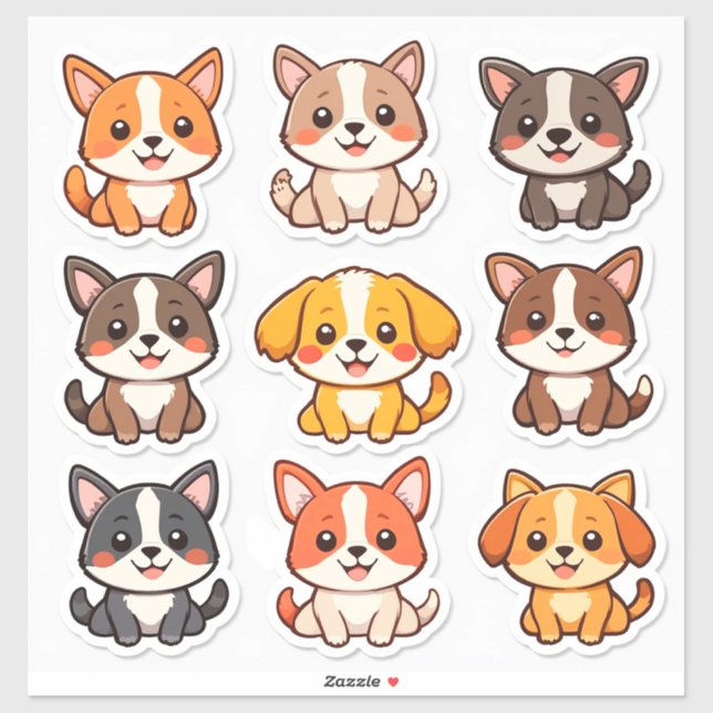 Pegatinas de perro lindos dibujos animados adorabl (Hoja)