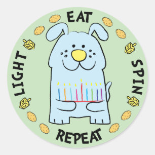 Pegatinas de Perros de Hanukkah "Luz, Comer, Giro,