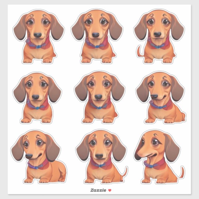Pegatinas de perros de la Emoji Cute Dachshund (Hoja)