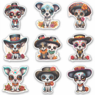 Pegatinas de perros del Día de los Muertos - Conju