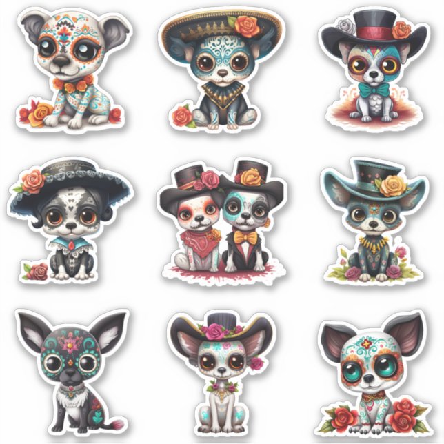Pegatinas de perros del Día de los Muertos - Conju (Anverso)