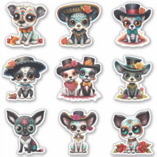 Pegatinas de perros del Día de los Muertos - Conju