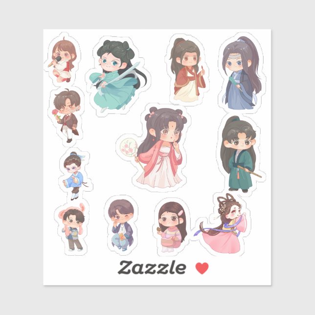 Pegatinas de personajes Cute Kawaii Chibi (Hoja)